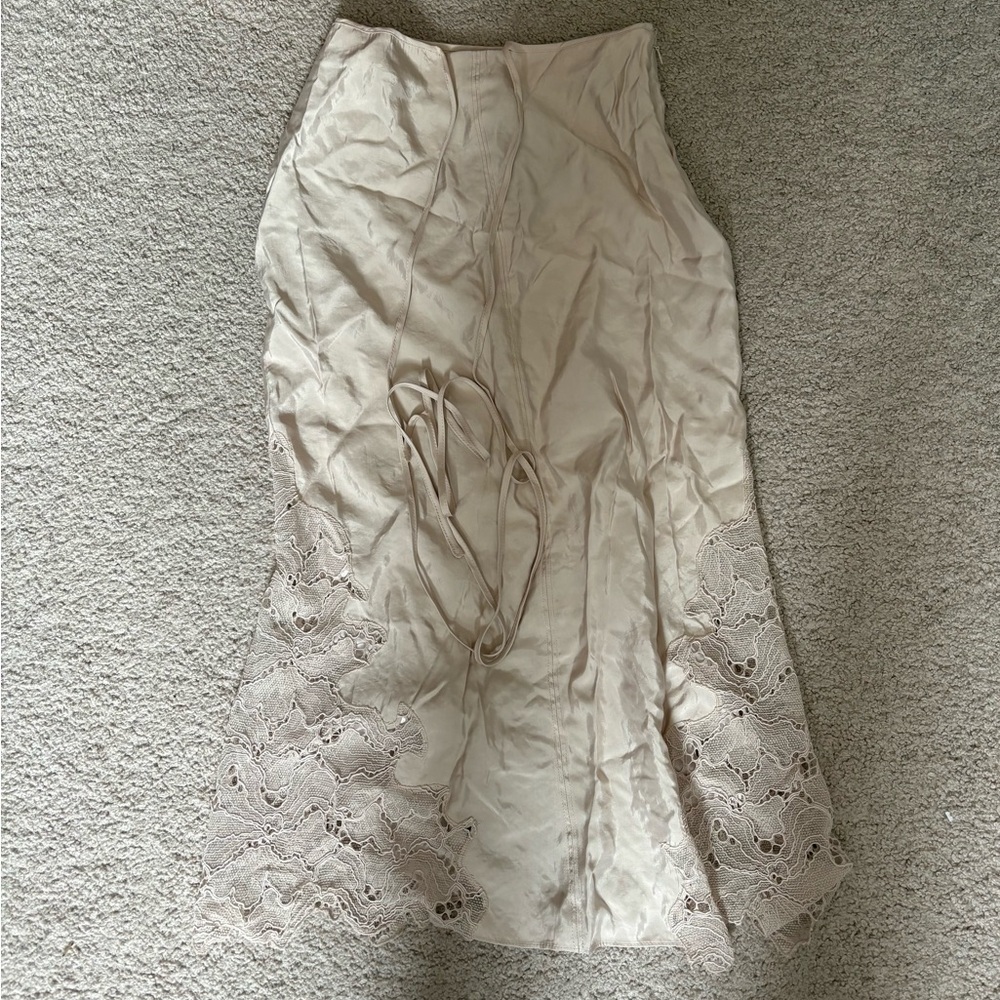 H&M Cream Maxi Skirt with Lace Panels